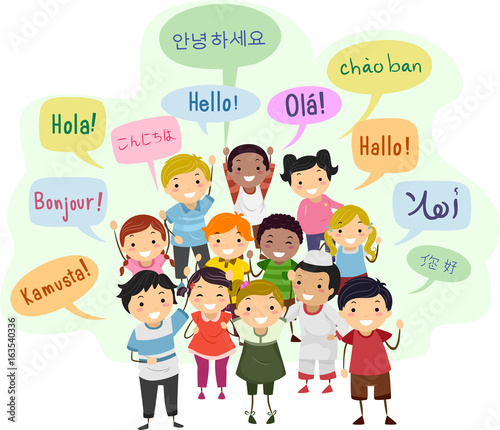 Stickman Kids Speech Bubble Languages Illustration