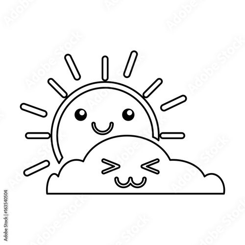 summer sun with cloud scene kawaii character vector illustration design