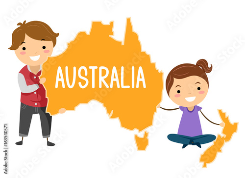 Stickman Kids Continent Australia Illustration