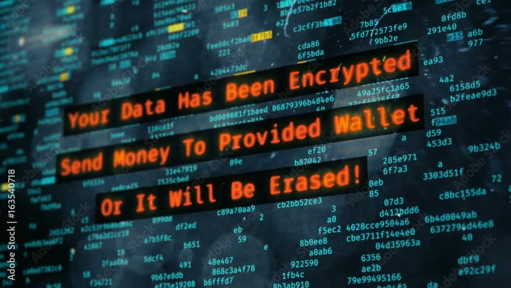 Hackers encrypting computer data, warning message on screen, virus spreading. Petya ransomware attack, data encryption, information theft, computer hacking
