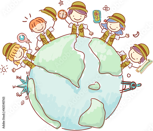 Stickman Kids Explorer Earth Illustration