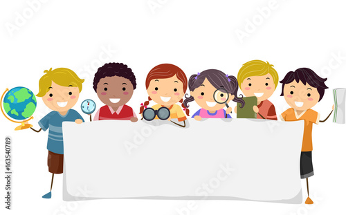 Stickman Kids Geography Banner Illustration