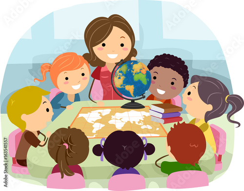 Stickman Kids Teacher Geography Class Illustration