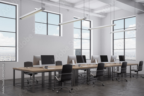 White open space office interior, side view © ImageFlow