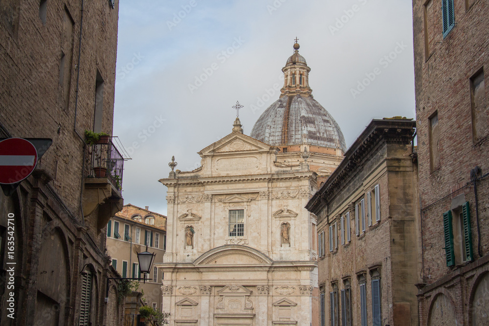 Facade of Santa Maria in Provenzano church at Piazza Provenzano Salvani in Siena, Tuscany, Italy.