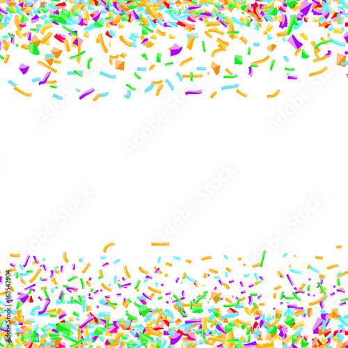 Bright colorful confetti layout over white background. Abstract paper pieces isolated. Easy to apply any Image or Graphics