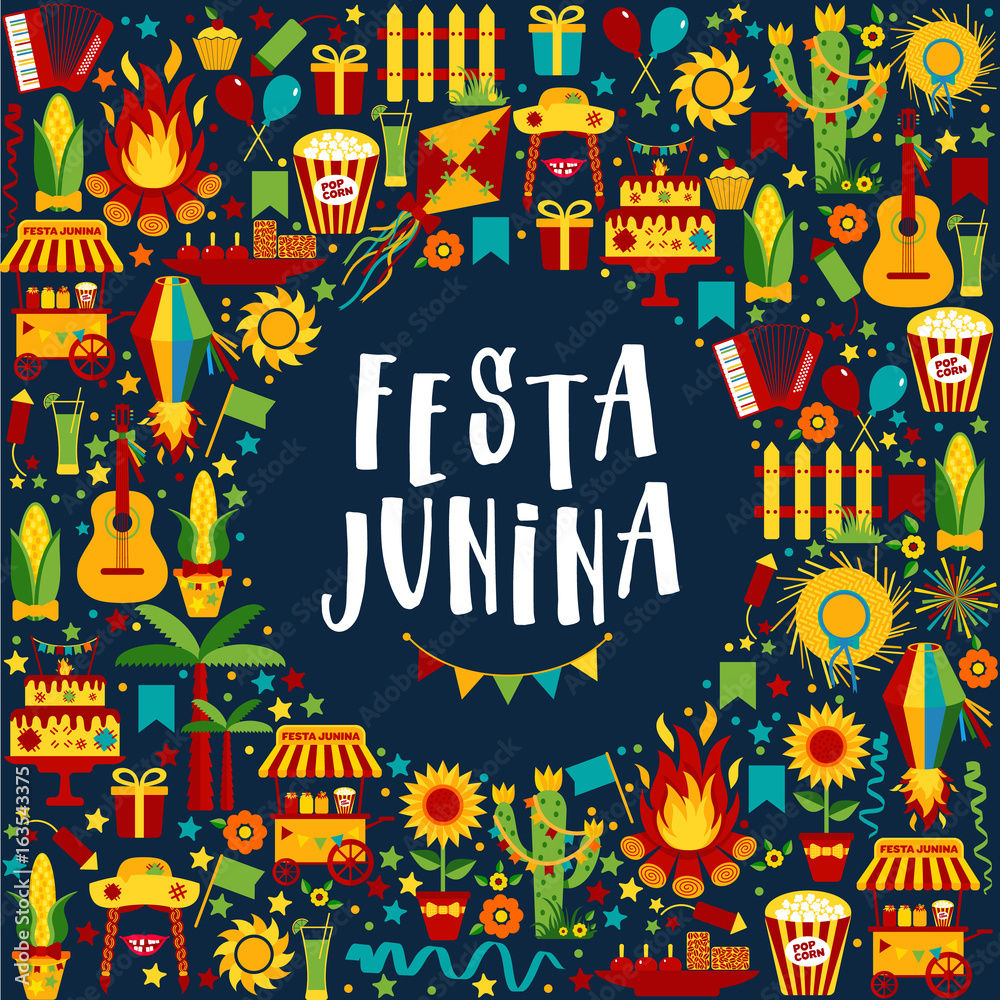 Festa Junina village festival in Latin America. Icons set in bright color. Festa Junina village festival in Latin America. Icons set in bright color.