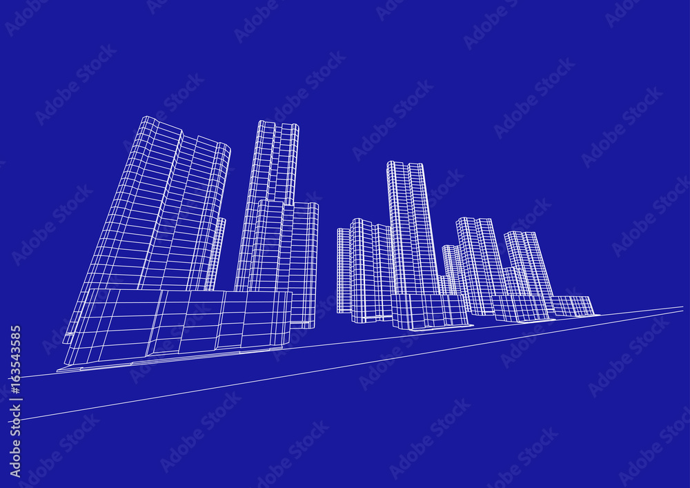 Fototapeta premium city view, architecture abstract, 3d illustration
