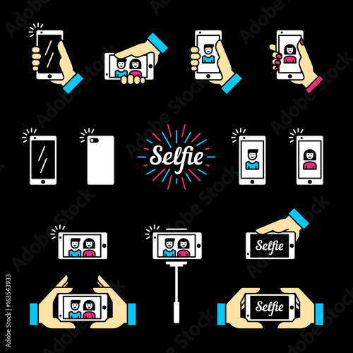 Selfie icon vector set