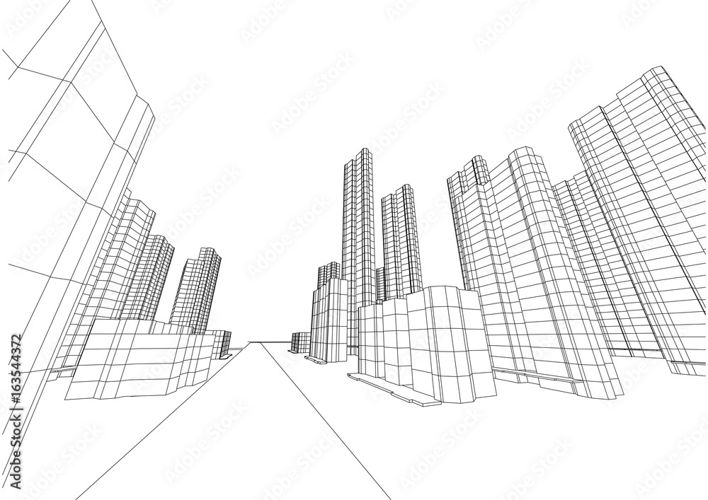 city view, architecture abstract, 3d illustration