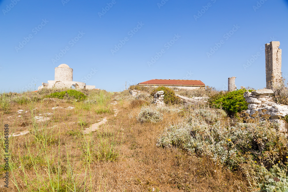 Corsica, France. Ruins of an ancient mill in Bonifacio, XIII century