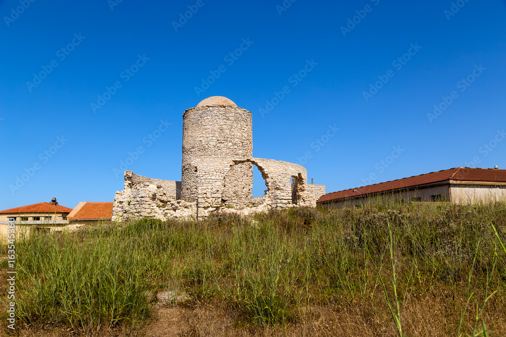 Corsica, France. Ruins of an ancient mill in Bonifacio