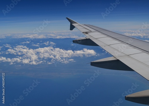 Wing of airplane in flight