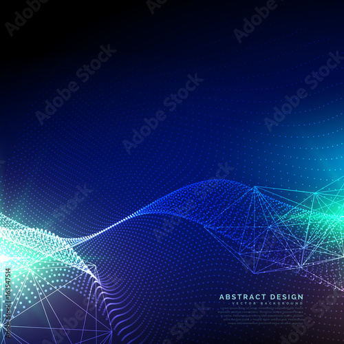 blue technology background with wavy particles floating