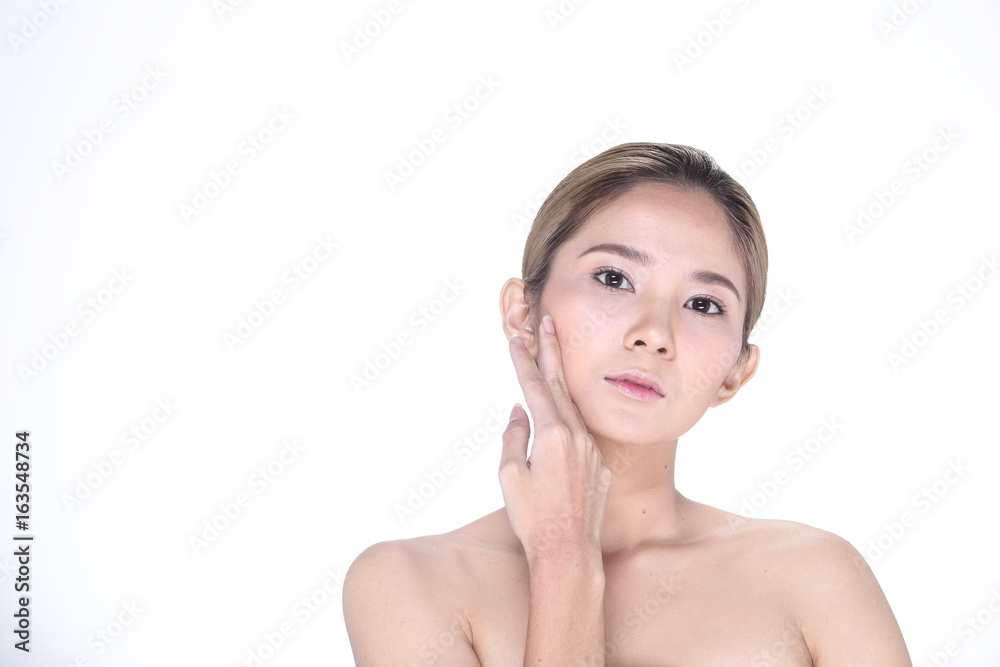Beautiful Clean Skin Woman straight black hair with Smooth pose open shoulder smile Beautiful Clean Skin Woman straight black hair with Smooth pose open shoulder smile
