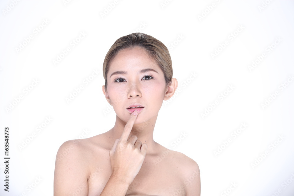 Beautiful Clean Skin Woman straight black hair with Smooth pose open shoulder smile Beautiful Clean Skin Woman straight black hair with Smooth pose open shoulder smile