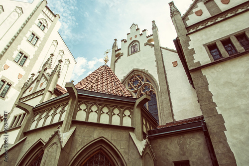 Maisel synagogue in Prague, Czech Republic, retro filter photo