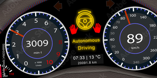 ps_8 ProgrammingScreen - Armaturenbrett / Kombiinstrument mit der Anzeige - autonomous driving: self-driving car illustration - 2to1 - g5282