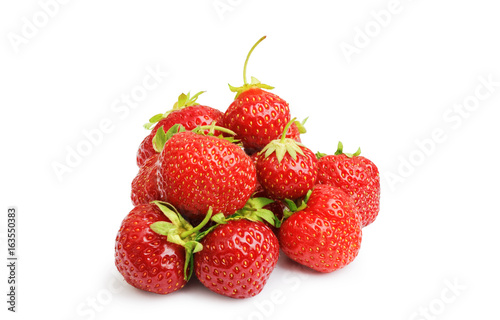 A little bunch of fresh ripe strawberry berries isolated on white with shadow