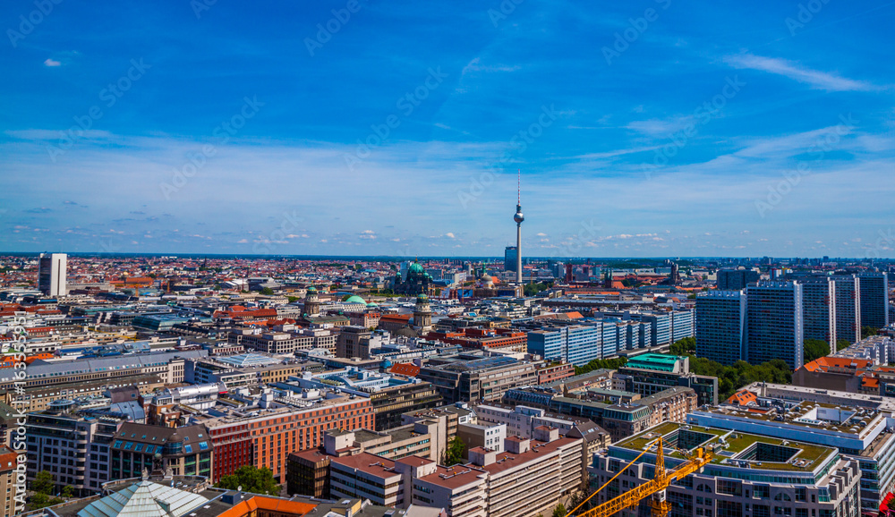 Beautiful top view of the skyline of Berlin - Germany with the Tv Tower and Berliner Dom. Berlin, Germany.