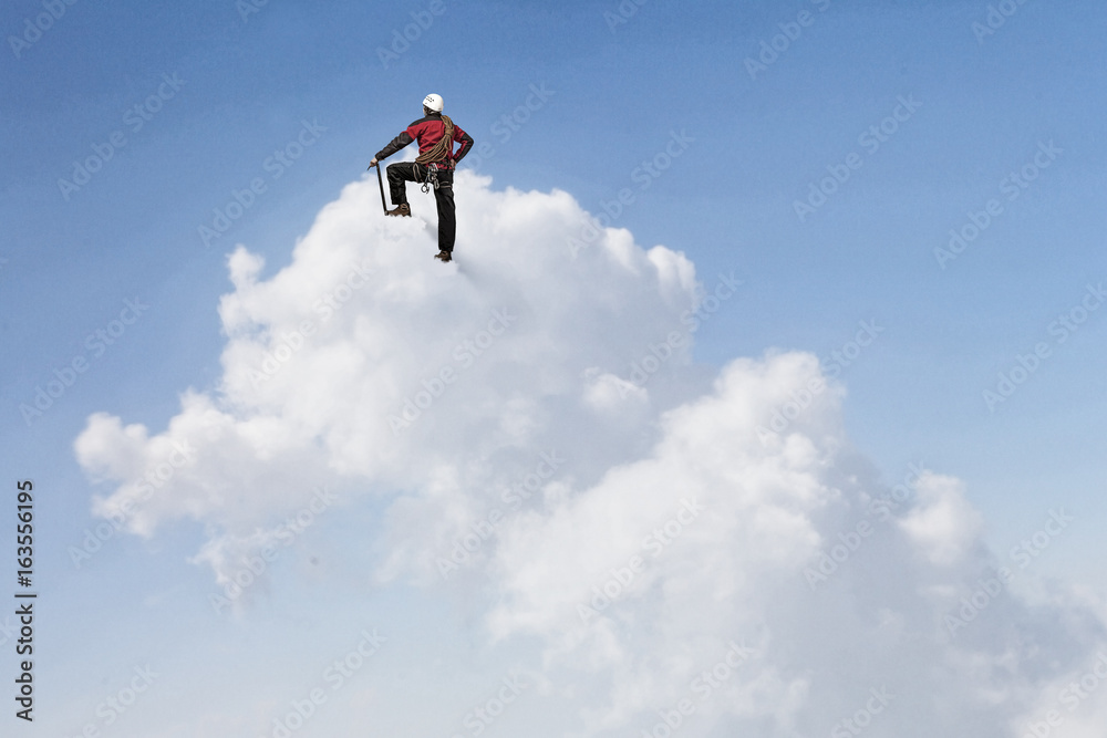 Extreme climbing is his adrenaline . Mixed media Extreme climbing is his adrenaline . Mixed media