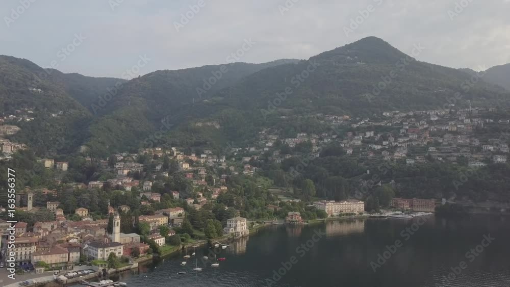 aerial view Town of Menaggio on lake Como, Milan, Italy aerial view Town of Menaggio on lake Como, Milan, Italy