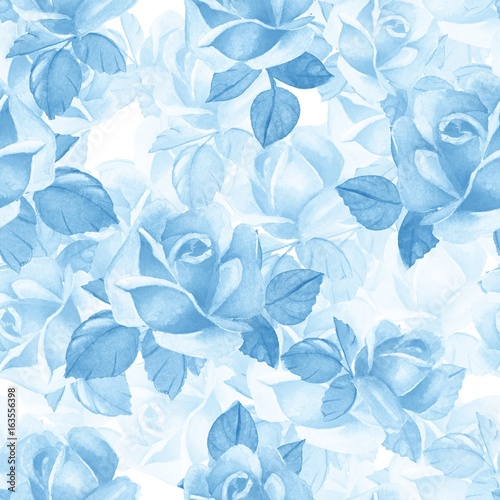 Floral seamless pattern. Watercolor background with blue flowers