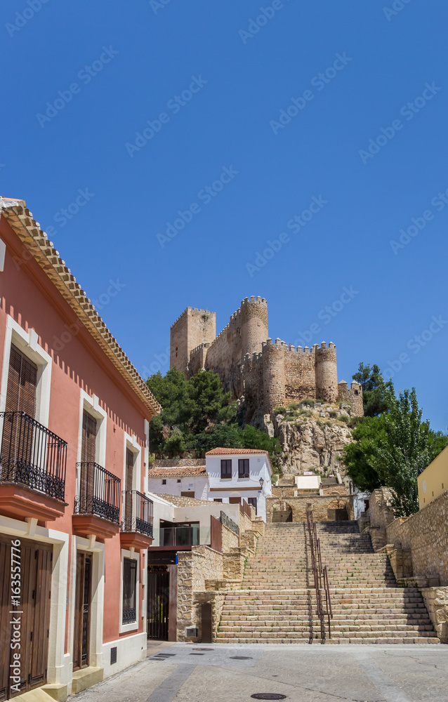 Street and stairs leading to the castle of Almansa
