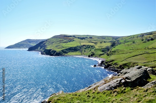 View over the headland Torr Head with its rugged coast over the Mull of Kintyre in the County Antrim in Northern Ireland, UK