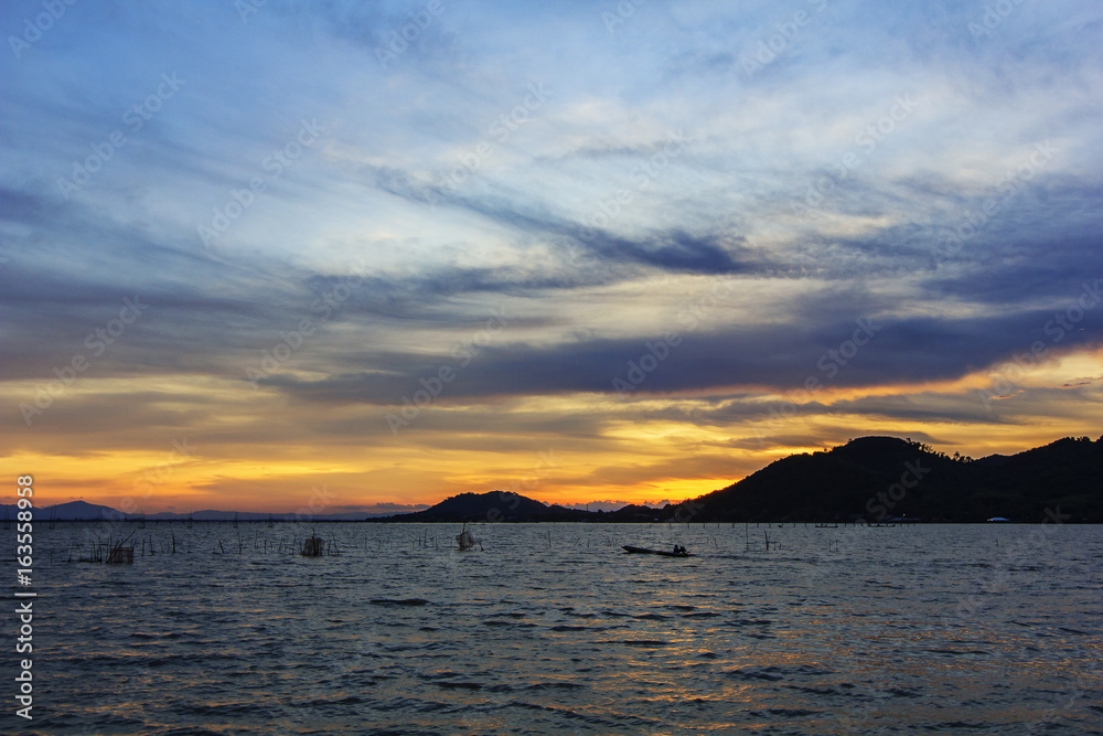 View of Songkhla lake during sunset at Songkhla province, Thailand
