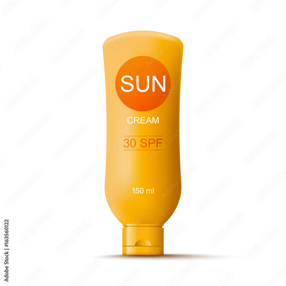 Sun cream bottle template, isolated on white Stock Vector | Adobe Stock