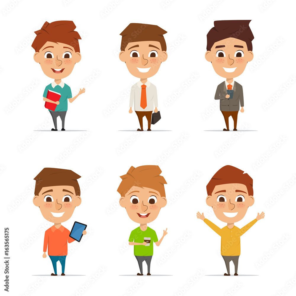 Young man character in different pose. Business man cartoon set of illustration vector design. Young man character in different pose. Business man cartoon set of illustration vector design.