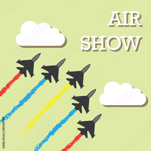  air show. maneuvers of an aero plane in the blue sky. vector illustration