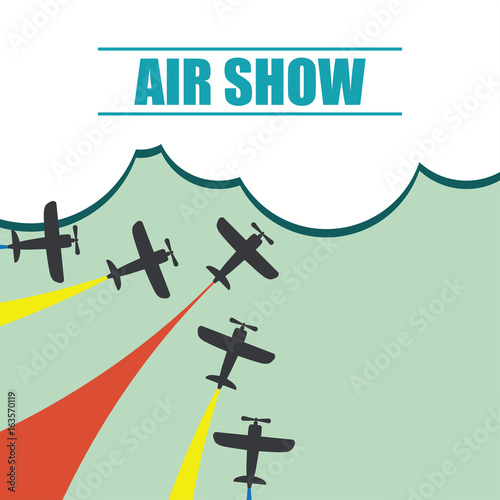  air show. maneuvers of an aero plane in the blue sky. vector illustration