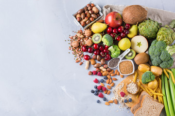 Selection of healthy rich fiber sources vegan food for cooking