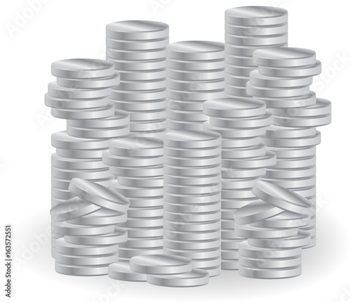 Piles of silver coins. Symbol of business, success, prosperity