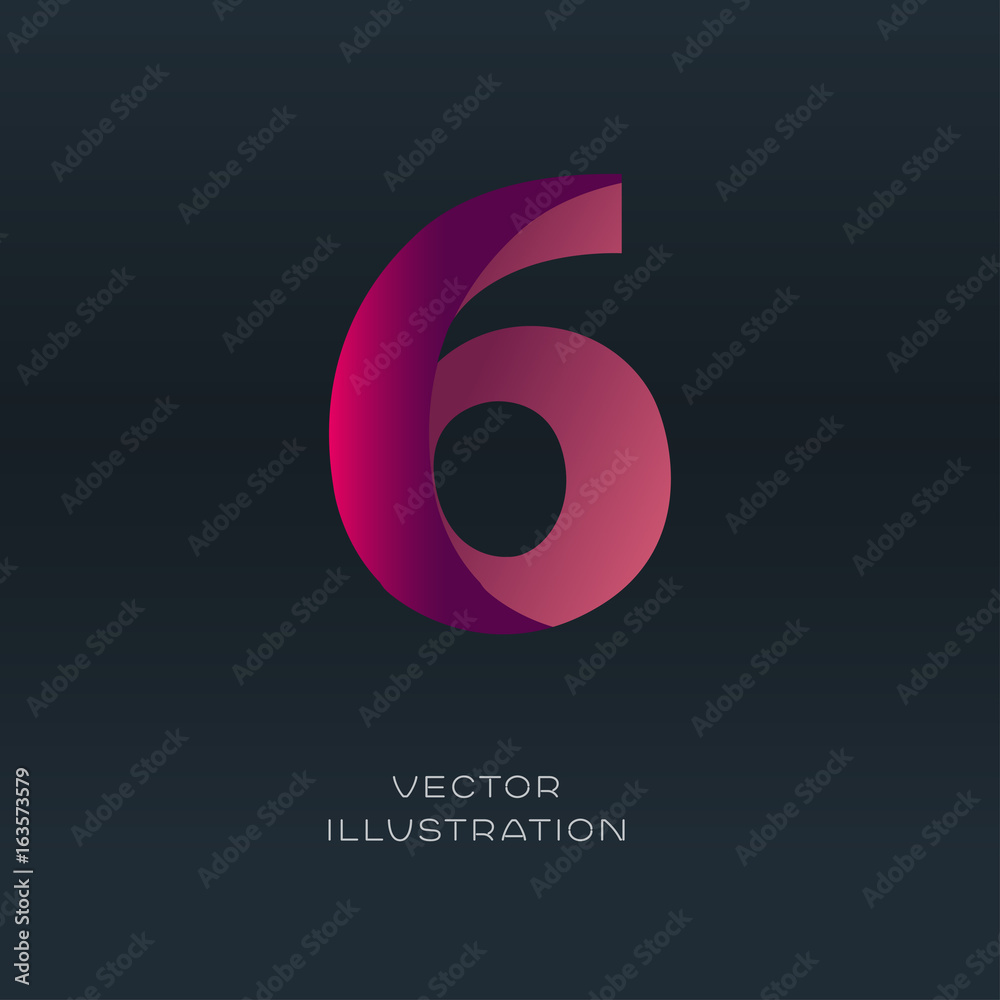 Number six logo vector gradient font design