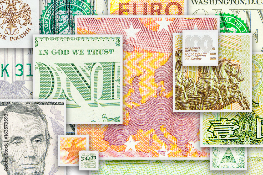 Fototapeta premium four main world currencies banknotes in square collage