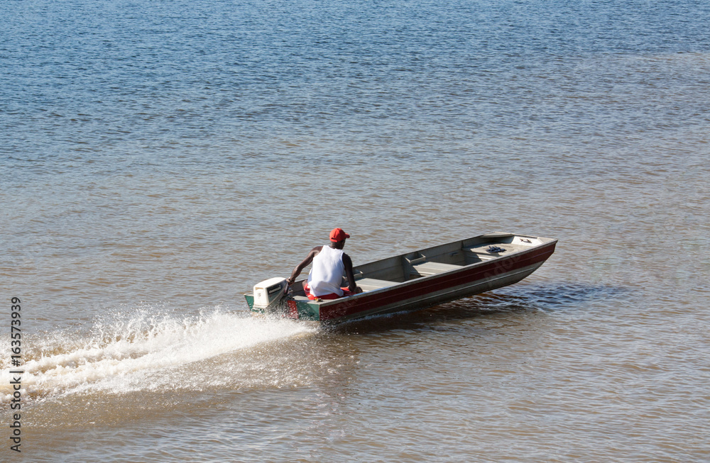 Fototapeta premium Motorboat on the river