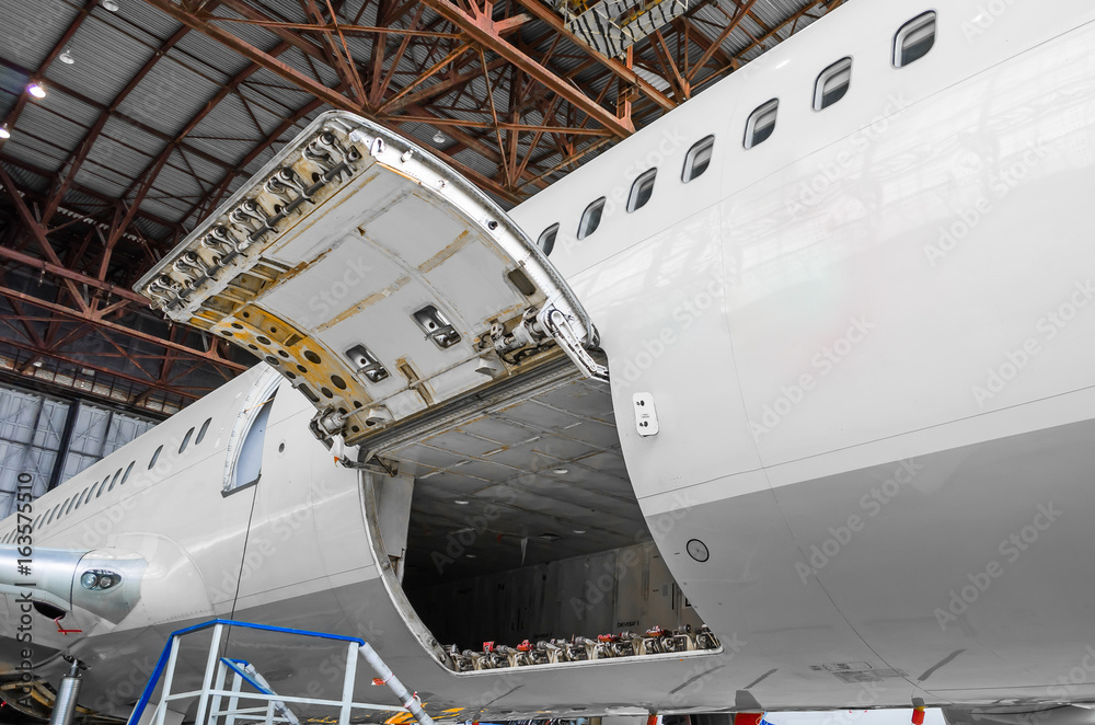 Luggage compartment and cargo section in the airplane open on inspection  Photos | Adobe Stock