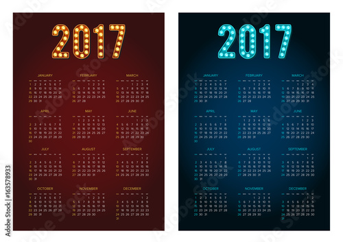 2017 Calendar Set. Abstract. Week Starts from Sunday. Vector illustration. Print Ready Collection.