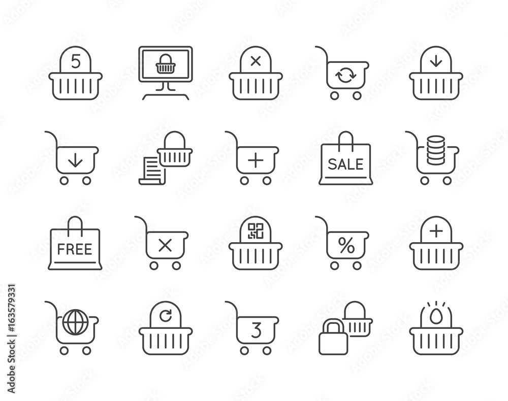 Set of Minimal Shopping Cart Online Vector Line Icons. Perfect Pixel. Thin Stroke. 48x48 pixels.