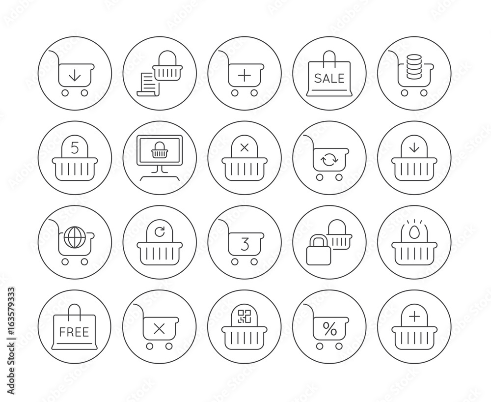 Set of Minimal Shopping Cart Online Vector Line Icons. Perfect Pixel. Thin Stroke. 48x48 pixels.