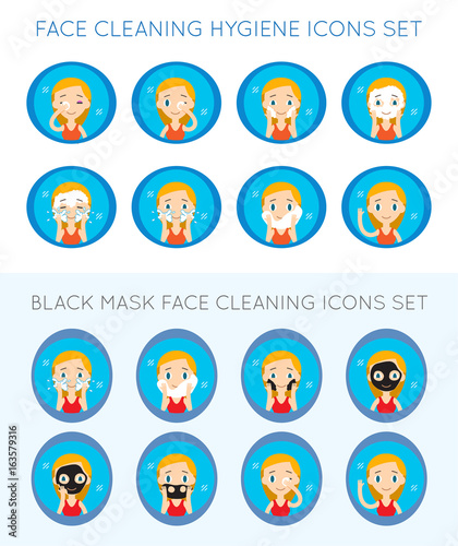Vector Face Cleaning And Care Actions Illustration Set