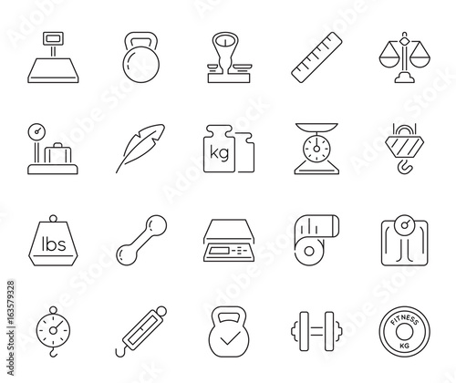 Set of Minimal Weight and Scales Related Vector Line Icons. Perfect Pixel. Thin Stroke. 48x48.