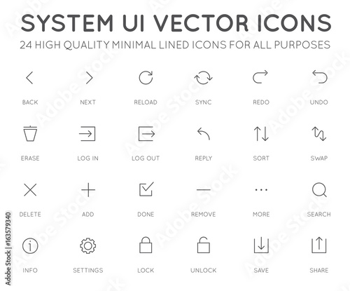 System User Interface (UI) Vector Icon Set. High Quality Minimal Lined Icons for All Purposes.