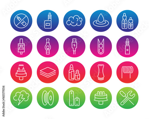 Set of Minimal Vape Vaping Culture Vector Line Icons. Perfect Pixel. Thin Stroke. 48x48.