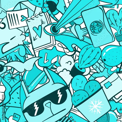 Tapety Wzór graffiti z ikonami linii miejskiego stylu życia. Szalonego doodle abstrakcjonistyczny wektorowy tło. Modny kolaż w stylu liniowym z dziwacznymi elementami sztuki ulicznej.