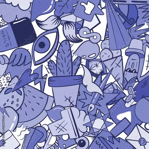 Tapety Wzór graffiti z ikonami linii miejskiego stylu życia. Szalonego doodle abstrakcjonistyczny wektorowy tło. Modny kolaż w stylu liniowym z dziwacznymi elementami sztuki ulicznej.