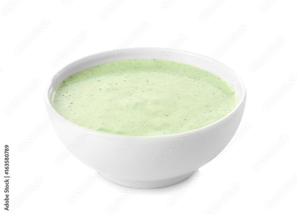Delicious yogurt sauce in bowl isolated on white Delicious yogurt sauce in bowl isolated on white